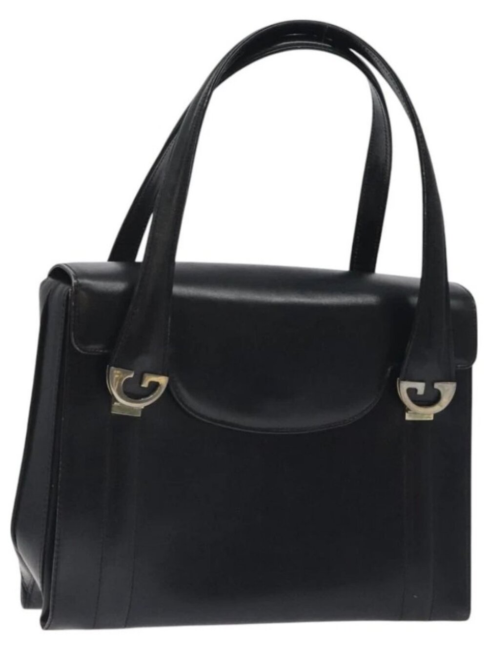 GUCCI Hand Bag Leather Black Gold Auth ep9297